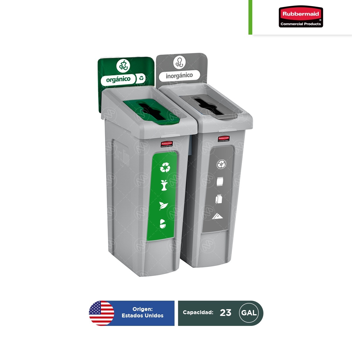 estacion de reciclaje 2 divisiones rubbermaid slim jim 23 gal m01 vd gr 002