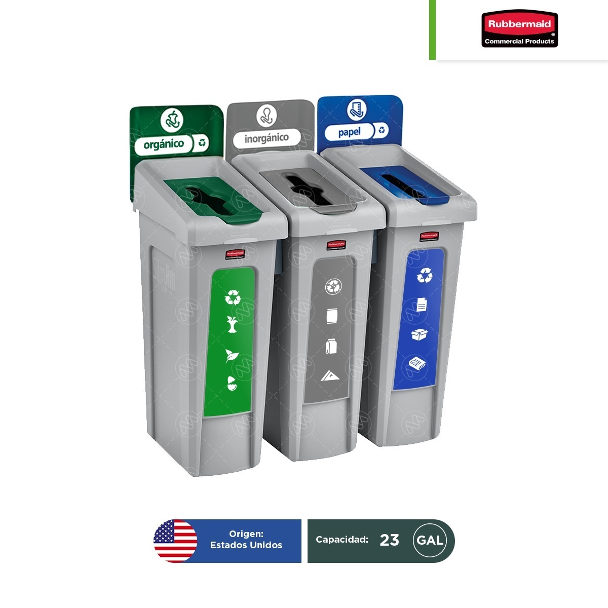 estacion de reciclaje 3 divisiones rubbermaid slim jim 23 gal m01 vd gr az 002