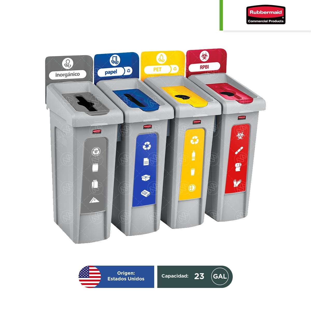 estacion de reciclaje 4 divisiones rubbermaid slim jim 23 gal m01 gr az am rj 002